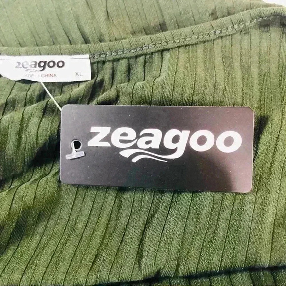 Women Olive Green Stretch Ribbed BodySuit Long Sleeve Asymmetric Neck Size XL - Picture 6 of 6